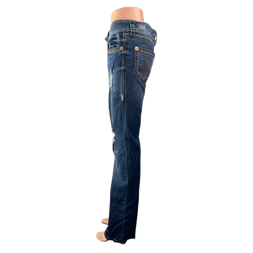 Seven7 Women's Blue Distressed Low Rise Ripped Bootcut Denim Jeans Pants Size 27 - Picture 4 of 10